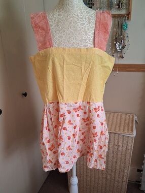 Vintage Handmade Yellow & Coral Patchwork Butterfly Tank Tunic. Xlg